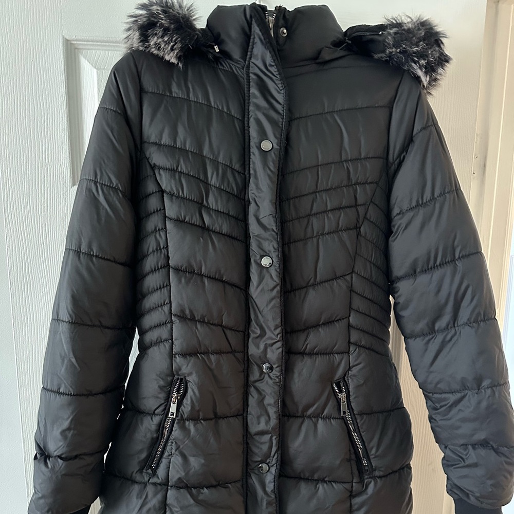 Heritage Black Puffer Jacket with Faux Fur Hood